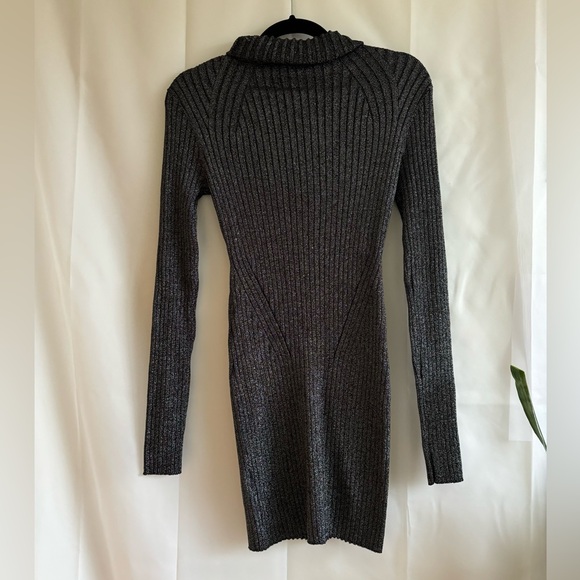AllSaints Juliette Metallic Long Sleeve Turtleneck Rib Sweater Dress - Picture 7 of 9